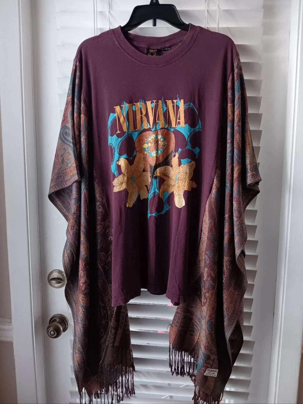 SOLD!!!Upcycled NIRVANA Graphic Tshirt Poncho - Picture 1 of 3